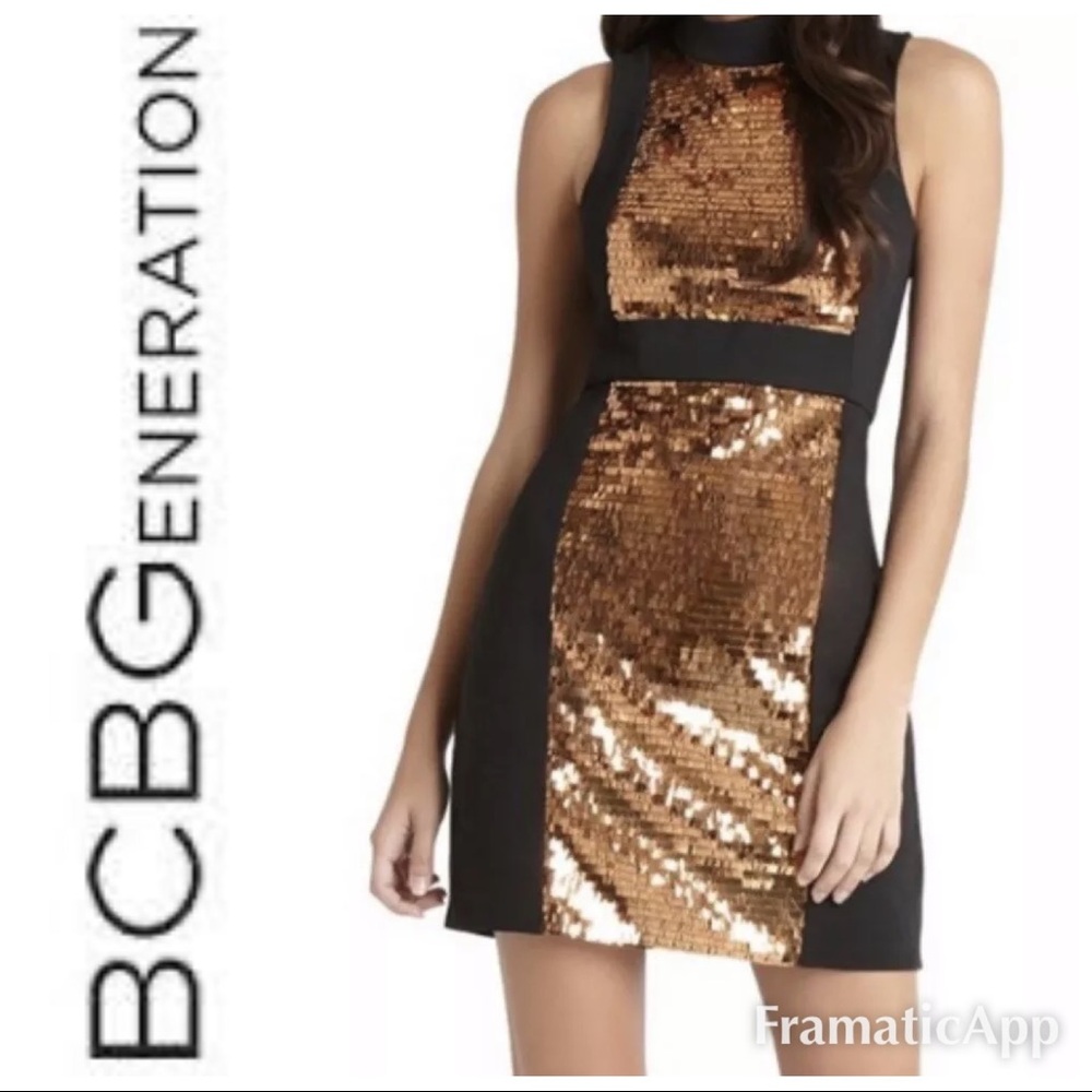 * NEW BCBGENERATION Black & copper sequin dress tt